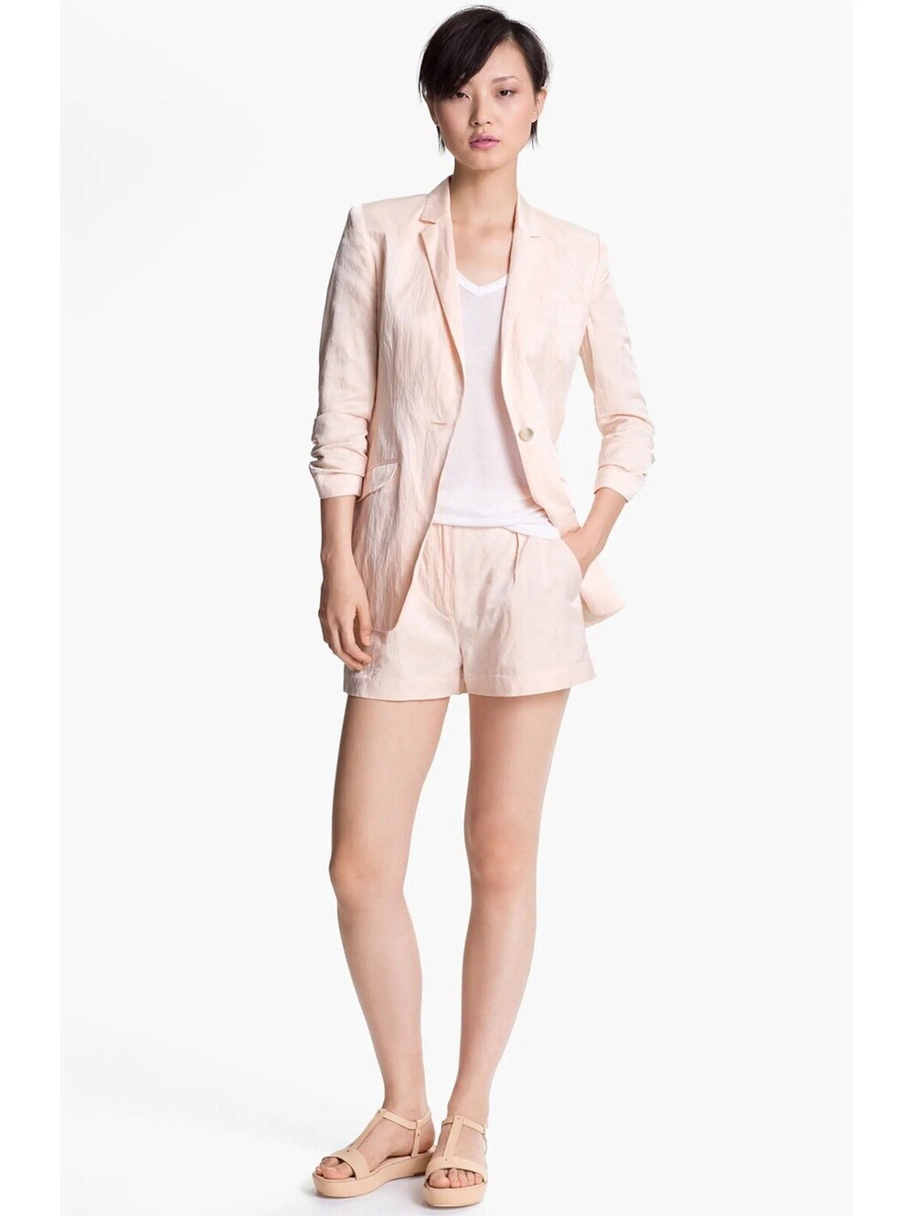 Elizabeth and James ‘Jamie' Rumpled Metallic Blazer In Petal Pink-Size 2